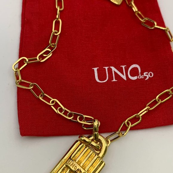 UNO de 50 MAGIC KEY NECKLACE Gold links padlock carabiner clasp - Picture 5 of 9